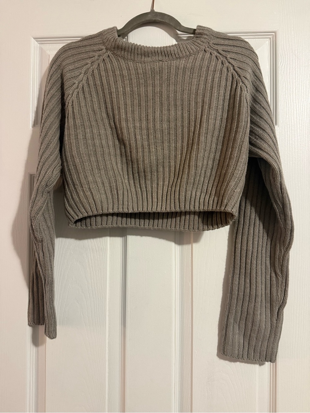 Fashion Nova Cropped Ribbed Crewneck Sweater - Taupe Gray